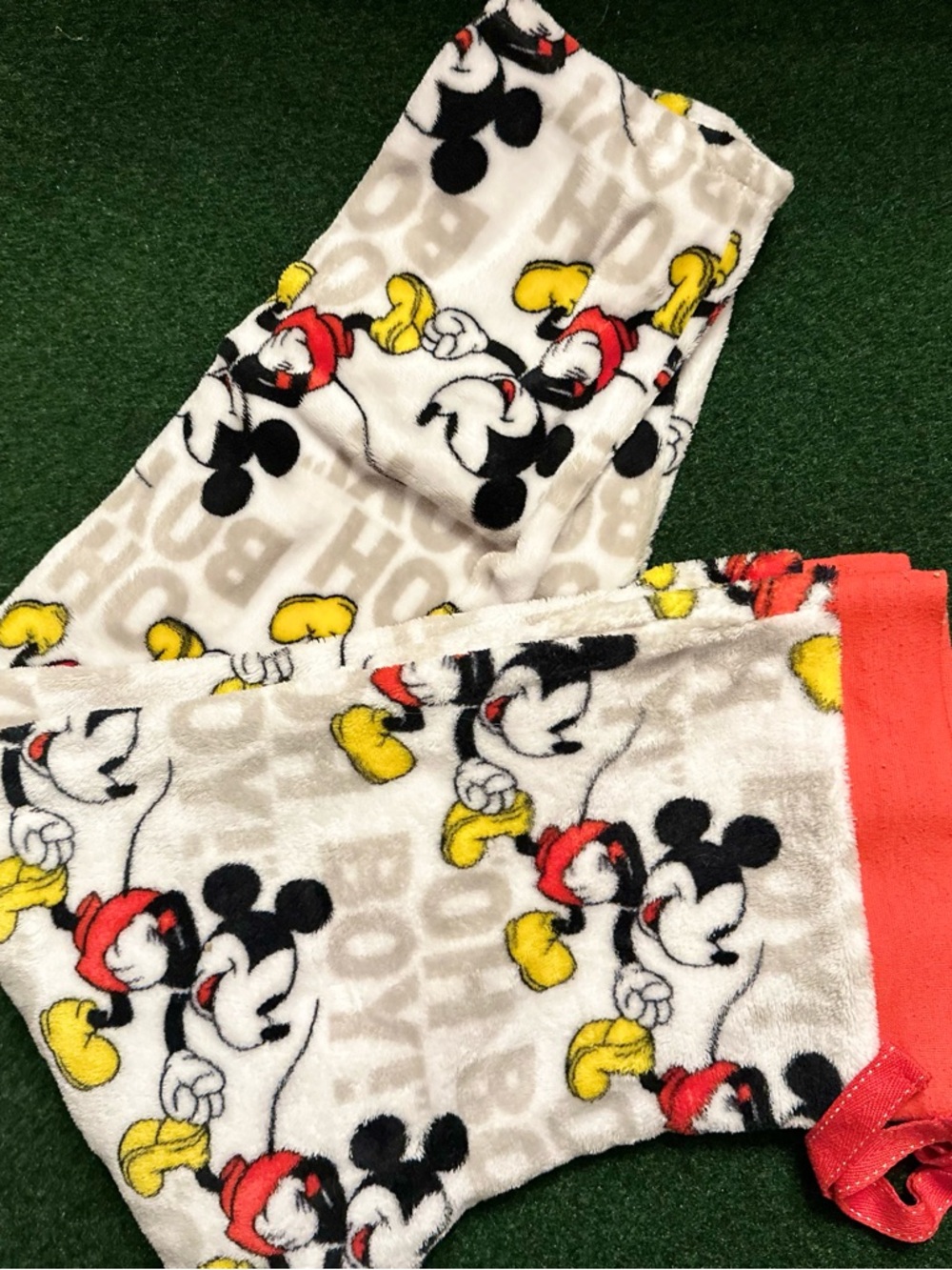 Disney Mickey Mouse Cream, Black, Red & Yellow Fleece Pajama Bottoms